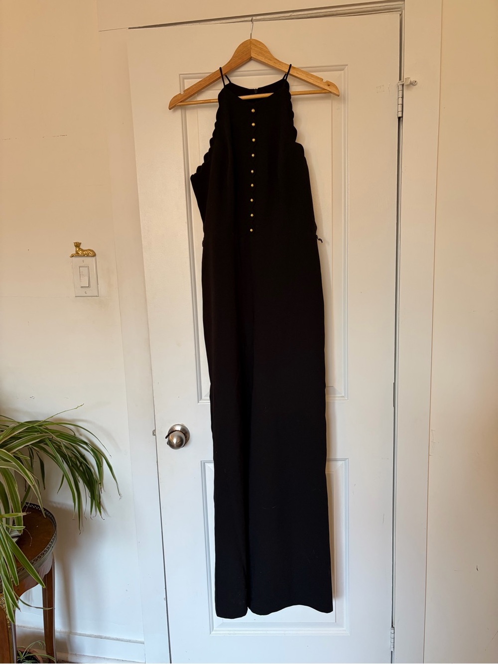 Black Halter Jumpsuit with Button Front